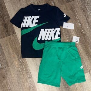Nike Blue and Green Logo T-Shirt and Shorts Set